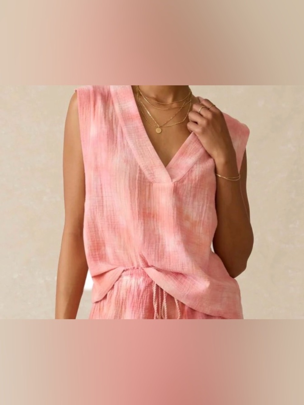 Faherty Pink Tie-Dye V-Neck Tank